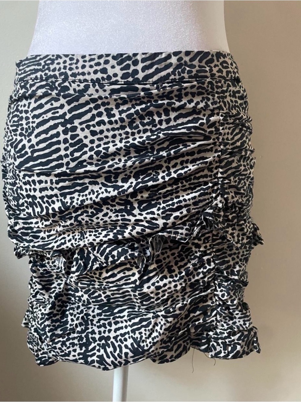 stradivarius Black and White Animal Print Ruffle Skirt